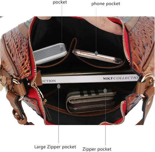 Vista 6 de MKF Collection Bolso Hobo para mujer - Bolso de mano de cuero vegano con asa superior de cocodrilo en relieve