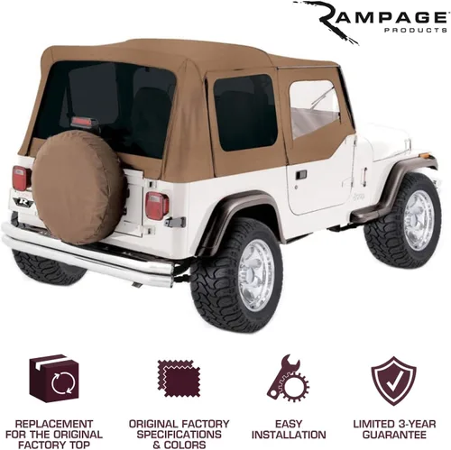 Vista 2 de RAMPAGE PRODUCTS Rampage Factory Replacement Soft Top de Repuesto con Fundas para Puertas Vinilo, Mezclilla Negra con Ventanas Transparentes Negro