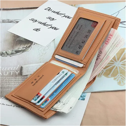 Vista 4 de MOTOZA Men's Short Wallet Wallet Men Vertical Multi-Card Position Men's Wallet US Dollar Clip (Color Vertical Apricot)