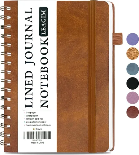 Vista 12 de LEAGIM Cuaderno rayado en espiral para mujeres y hombres, cuaderno de tapa dura con rayas universitarias para trabajo y toma de notas, diarios