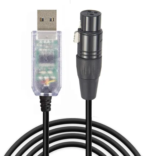 Vista 5 de Cable adaptador USB a DMX RS485 convertidor 3PIN XLR macho DMX512 Freestyler Software PC Control Cable con chip FT232RL compatible con Win10 Mac