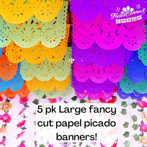 Vista 8 de Pancartas de fiesta mexicana – Cartel grande de papel picado – Decoraciones de fiesta de cumpleaños mexicana, suministros de fiesta para el Cinco