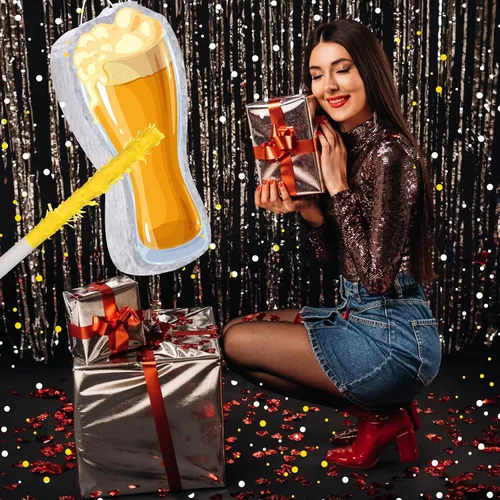 Vista 4 de Sratte Piñata de cerveza con palo y con los ojos vendados, confeti de cerveza, piñata de cristal de cerveza, taza de animaciones a cervezas