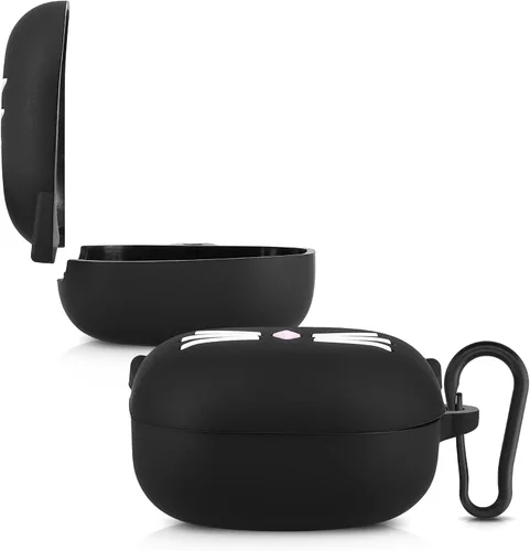 Vista 5 de kwmobile Funda de silicona compatible con Samsung Galaxy Buds 2 Pro/Buds 2 / Buds Live - Cat Black/White
