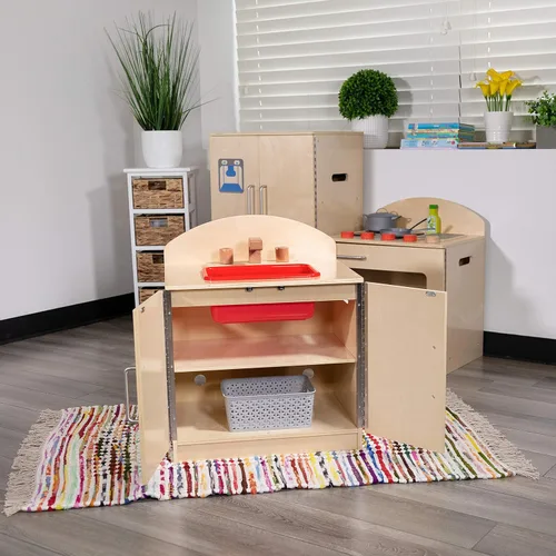 Vista 9 de Flash Furniture Hercules - Fregadero de cocina de madera para niños para uso comercial o doméstico, seguro, diseño apto para niños