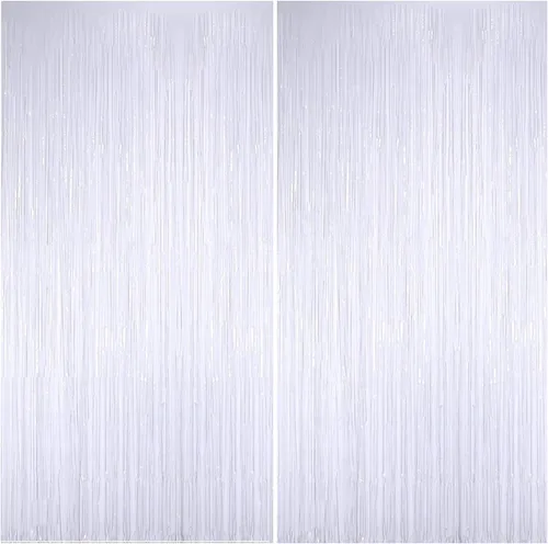 Vista 12 de BEISHIDA Paquete de 2 cortinas de flecos de aluminio, cortinas metálicas de oropel negro, cortina de fondo de fotos para Halloween, boda, despedida