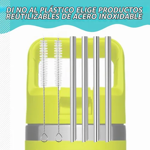 Vista 5 de 4 popotes de metal de repuesto para botella de agua YETI Rambler Jr., popotes de repuesto reutilizables de acero inoxidable con 2 cepillos
