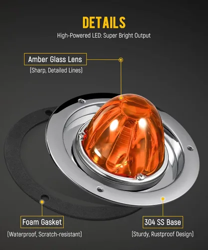 Vista 2 de Partsam Kit de 2 piezas de luces LED de señal de giro laterales de color ámbar con lente de vidrio de sandía, con bisel y base de acero inoxidable