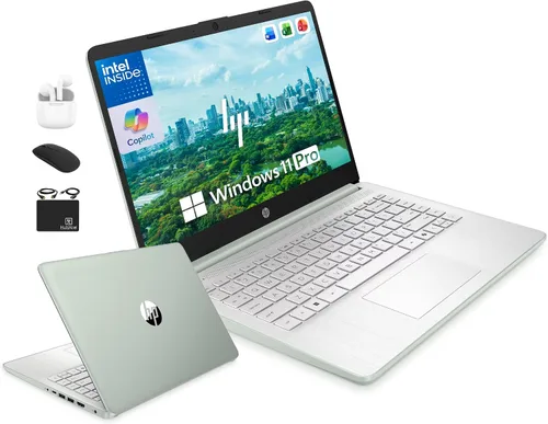 Vista 11 de HP Computadora portátil de 14 pulgadas para productividad empresarial estudiantil 2026, MS Office y Win 11 Pro, Copilot AI, CPU Intel de 4 núcleos