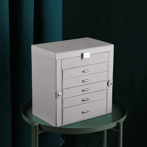 Vista 6 de Frebeauty Joyero grande, organizador de joyas de piel sintética de 6 niveles con cerradura, estuche de almacenamiento multifuncional con espejo