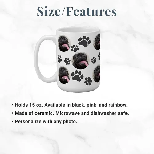 Vista 4 de Let's Make Memories Taza de fotos personalizada, estampado de huellas de mascotas, para padres de perros y gatos, Honor Furry Friends, taza de café