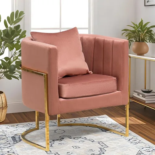 Vista 15 de Silla moderna de cuero, sillón tapizado de mediados de siglo con almohada para sala de estar, cómoda silla de tocador individual con patas doradas