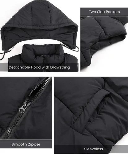 Vista 2 de Lentta Chaleco acolchado sin mangas para invierno cálido con capucha para mujer