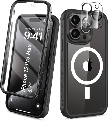 Vista 45 de Funda para iPhone 15 de cuerpo completo, protector de pantalla integrado, con protector de lente de cámara, [antiamarilleamiento], funda protectora