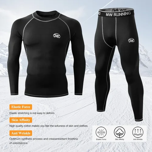 Vista 2 de MeetHoo Mens Thermal Underwear Set Base Layers Winter Gear Compression Long Johns with Fleece Lined for Skiing