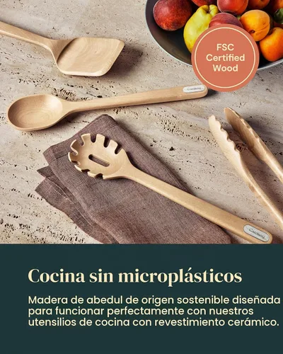 Vista 6 de Caraway Juego de cuchillos de cocina y juego de utensilios de madera Crema