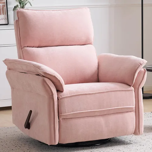 Vista 11 de Sillón reclinable giratorio de gran tamaño con reposacabezas ajustable, mecedora para guardería con reposabrazos sobrerelleno, silla reclinable Beige