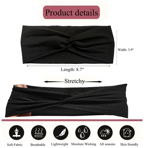Vista 2 de Hjiaruiky 2 diademas de turbante para mujer, bohemias, elásticas, a la moda, de tela anudada, bonita, gruesa, para mujeres y niñas, color negro