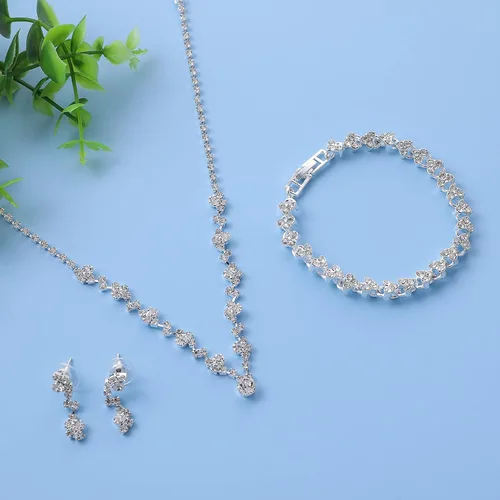 Vista 7 de Bridal Wedding Jewelry Set Rhinestone Wedding Jewelry Set Silver Bridal Necklace Earrings Set Brides Bridesmaid Prom Costume Jewelry Set for Women