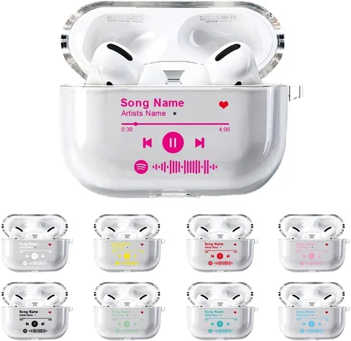 Vista 10 de Funda personalizada para Spotify compatible con AirPods Pro 3/Pro 2/Pro/1/2/3 con llavero, cubierta transparente de canción musical personalizada