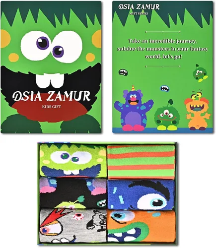 Vista 2 de Dsia Zamur Calcetines para niños y niñas, paquete de 4 a 6 unidades + caja de regalo, novedosos calcetines de pantorrilla coloridos para adolescentes