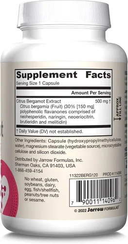 Vista 10 de Jarrow Formulas Bergamota cítrica de 500 mg-120 porciones (cápsulas vegetales) - Apoyo antioxidante para la salud cardiovascular y metabólica