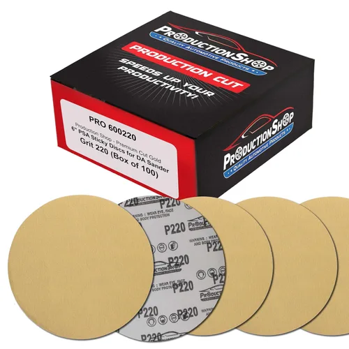 Vista 14 de ProductionShop Discos de lijado dorados PSA de grano 60 de 6 pulgadas, caja de 80 unidades, papel de lija abrasivo autoadhesivo para lijadoras