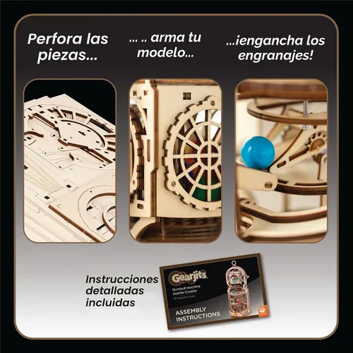 Vista 5 de MindWare Gearjits: Gumball Machine Montaña Rusa de Canicas – Rompecabezas de construcción 3D de madera para adolescentes y adultos – Juguetes