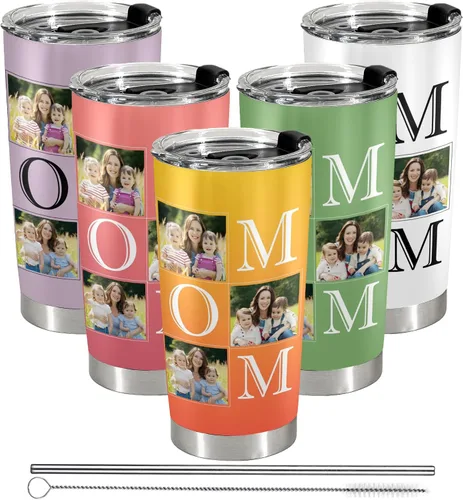 Vista 20 de Vaso personalizado con texto fotográfico, vaso de acero inoxidable con pajilla, taza de café personalizada con foto de viaje, regalo