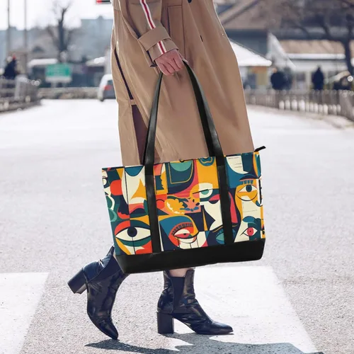 Vista 6 de KLL Abstract Shapes Eyes Waterproof tote bag laptop with zipper laptop travel bag Large Handbag for men with lunch maletin ejecutivo para mujer