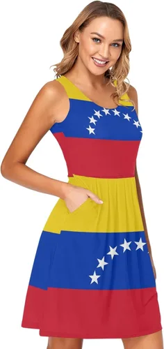 Vista 2 de Vnurnrn Vestido corto sin mangas con la bandera de Venezuela para mujer
