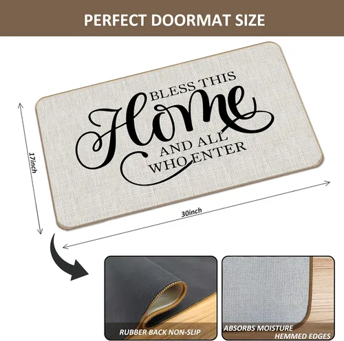 Vista 3 de Farmhouse Bless This Home and All Who Enter - Felpudo decorativo para puerta de entrada, 17 x 30 pulgadas, para interiores y exteriores, patio
