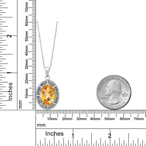 Vista 49 de Gem Stone King Collar con halo de dos filas de 5 a 10 quilates con piedra natal ovalada de 0.55 x 0.39 pulgadas en plata de ley 925 Collar