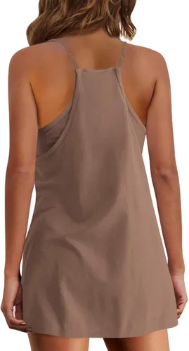 Vista 6 de Vestido atlético para mujer, pantalones cortos integrados, mini vestido de verano 2023 con tirantes delgados, vestidos de golf y tenis con bolsillos