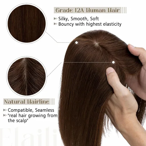 Vista 3 de Elailite Toppers para el cabello para mujer, cabello humano real, separación libre para adelgazar el cabello, piezas de cabello para pérdida
