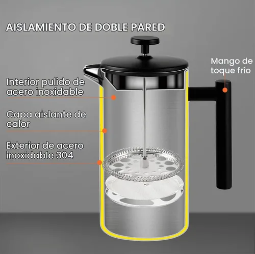 Vista 5 de Secura Cafetera de prensa francesa con filtro de acero inoxidable de 3 capas, 34 onzas, negro, diseño aislado de doble pared con 2 filtros