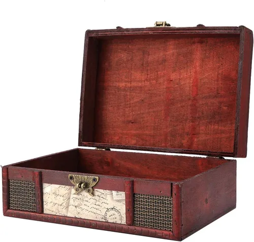 Vista 4 de TOPINCN Caja de almacenamiento de madera vintage, organizador de joyas de tamaño pequeño, caja de almacenamiento retro, caja de almacenamiento