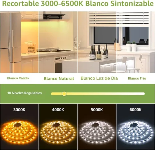 Vista 3 de NOVOSTELLA Kit de tira de luces LED blancas sintonizables de 20 pies, regulable, 3000K-6500K, 24V, cinta de luces LED con control remoto, cuerda