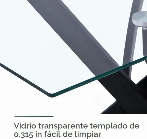 Vista 4 de Mesa de comedor de vidrio templado con patas de metal negro, mesa de cocina rectangular moderna de 47 pulgadas para cocina, comedor, oficina en casa