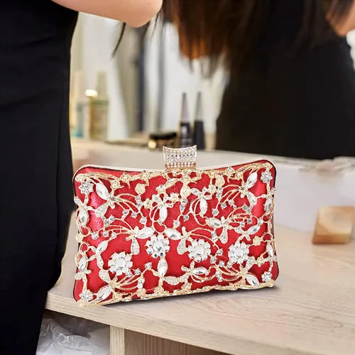 Vista 5 de Bolso de noche con diamantes de imitación para mujer, bolso de mano de cristal con lentejuelas brillantes, bolso de hombro floral