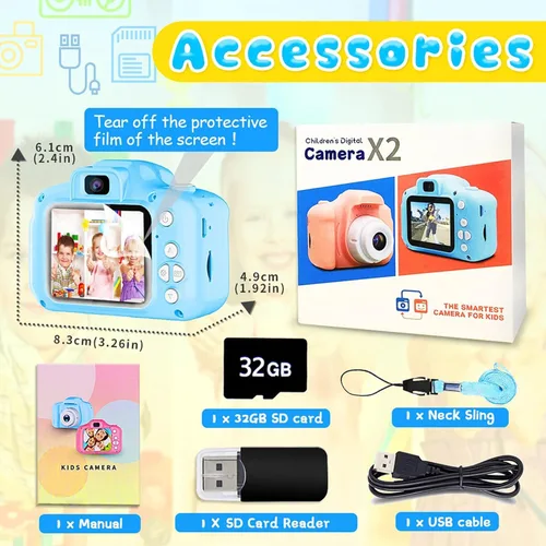 Vista 6 de Dylanto Cámara de selfie mejorada para niños, regalos de cumpleaños de Navidad para niños de 3 a 8 años, cámaras digitales para niños con video HD