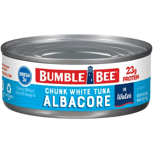 Vista 9 de Bumble Bee Trozos de atún blanco blanco en aceite, lata de 5 onzas, atún capturado en la naturaleza, 0.81 oz de proteína por porción, alto