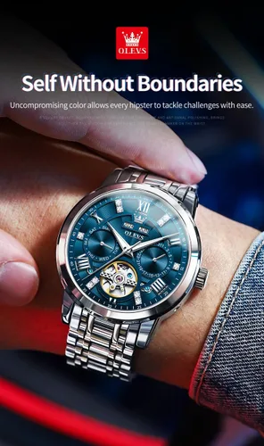 Vista 38 de OLEVS Relojes automáticos para hombre, oro de lujo, vestido de diamantes de cuerda automática, esqueleto mecánico, Tourbillon, reloj de pulsera