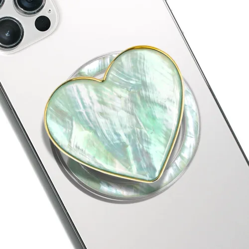 Vista 9 de OnTheGrip - Soporte plegable para teléfono móvil con diseño de concha de mar natural en forma de corazón para teléfono inteligente, tableta