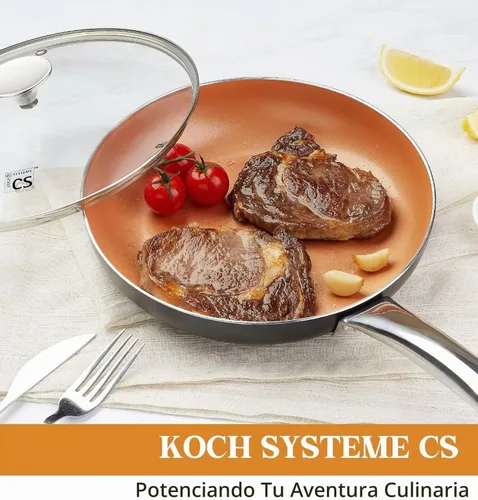 Vista 8 de KOCH SYSTEME CS Sartén Pequeña con Tapa - Sartén antiadherente de cobre de 8" para horno y estufa, sartén pequeña con revestimiento cerámico, sartén