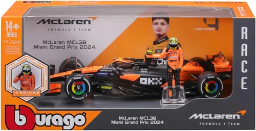 Vista 10 de Bburago 1:24 2024 Carrera McLaren MCL38 con figura, Norris #4