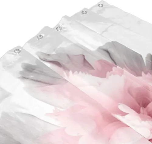 Vista 3 de YLATY2877 - Cortina de ducha abstracta de flores para baño, juego de cortina de ducha bohemia floral roja y rosa, tela transparente, moderna