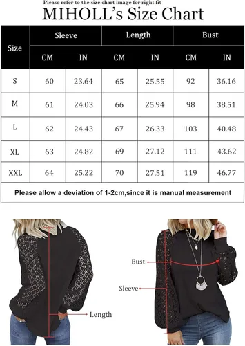 Vista 3 de MIHOLL Suéter de encaje de manga larga para mujer, estilo casual, corte suelto