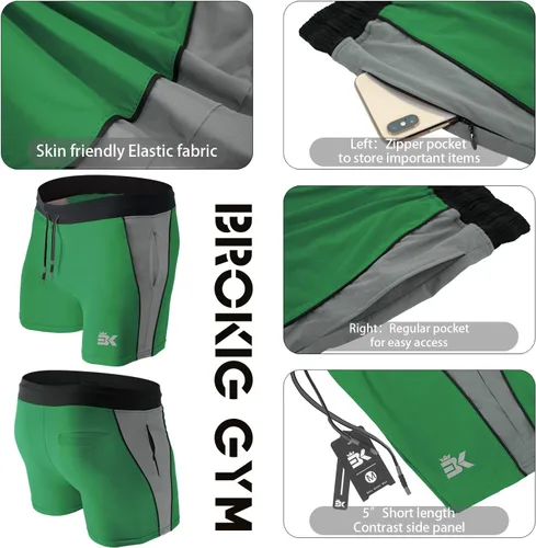 Vista 6 de BROKIG - Pantalones cortos para el gimnasio de 5 in para hombres, para correr, entrenamiento ligero, con cintura elástica y bolsillos