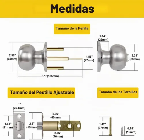 Vista 4 de CML Hardware Juego de pomos de puerta de entrada con llave, cerradura de puerta de entrada en acero inoxidable sólido para exterior e